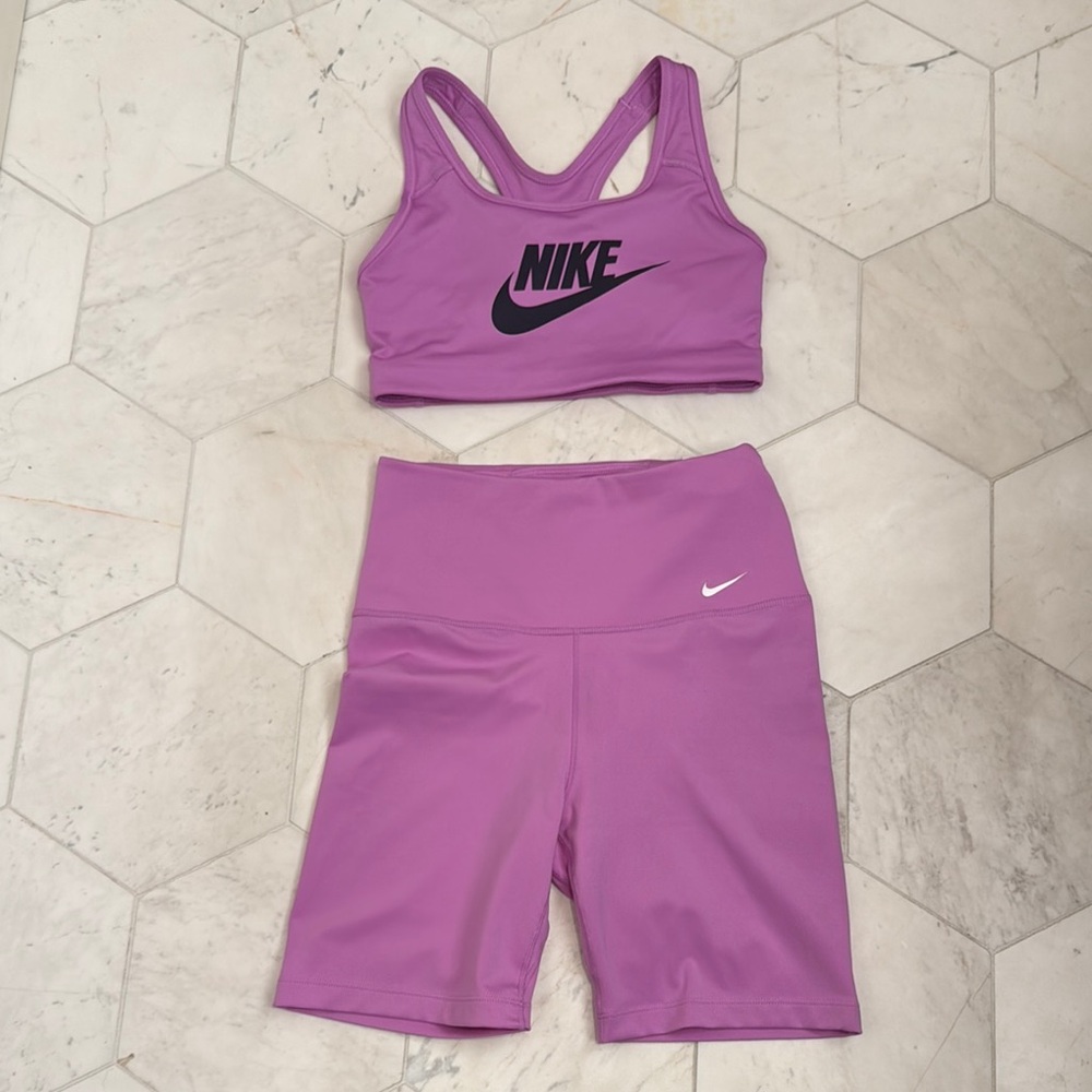 Nike Purple Sports Bra and Shorts Set